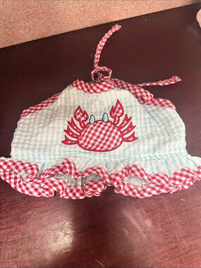 Classic whimsy Gingham Crab top Blue & red Girls 3T